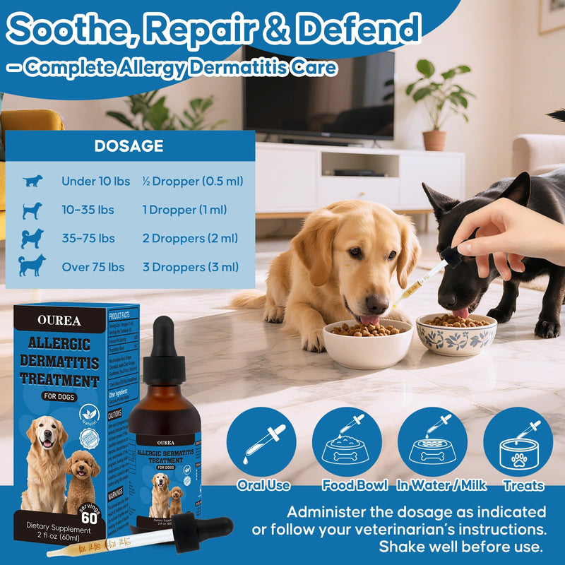 Dog Dermatitis Treatment for Allergies, Natural Itch Relief Drop & Hot Spot Support for Itchy, Red, Irritated Skin, Herbal Formula for Dog Allergy Relief, Dermatitis Treatment, Dog Itching Skin Relief