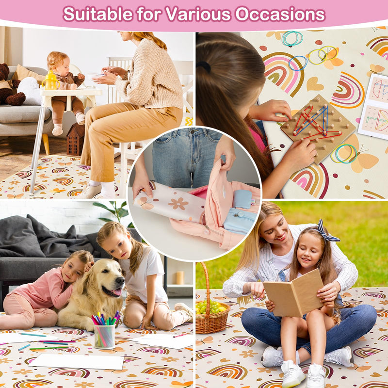 Basumee Splat Mat High Chair Mat Waterproof Baby Play Splat Mat for Under High Chair Food Catcher Highchair Mat for Floor Non Slip Bottom, Brown Rainbow, 46x42 Inches - BeesActive Australia
