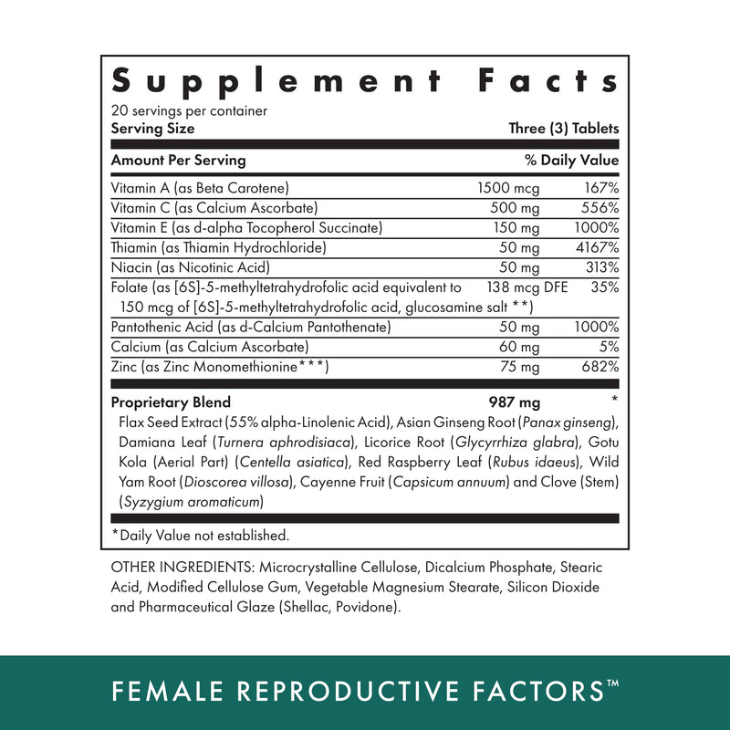Michael's Health Naturopathic Programs Female Reproductive Factors - 60 Vegetarian Tablets - Nutrients to Support Healthy Conception & Pregnancy - 20 Servings
