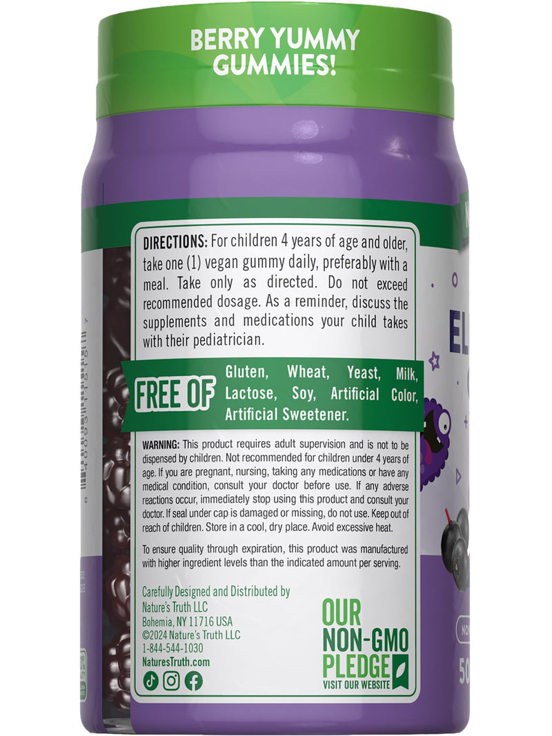 Nature's Truth Kids Elderberry Gummies | 50 Count | with Zinc and Vitamin C | Vegan, Non-GMO & Gluten Free Supplement 50 Count (Pack of 1)
