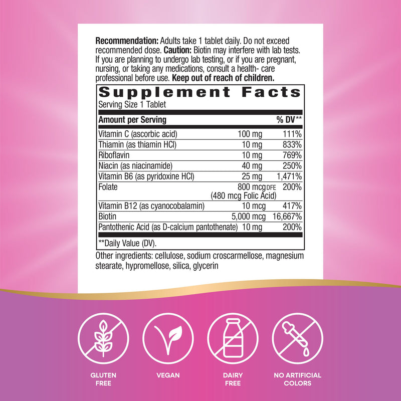 Nature's Way Extra Strength Biotin Forte, 5,000 mcg per Serving, 60 ct | Supports Healthy Hair, Skin & Nails*, High Potency B-Vitamins, Vitamin C, Vegan, Gluten-Free, No Artificial Colors