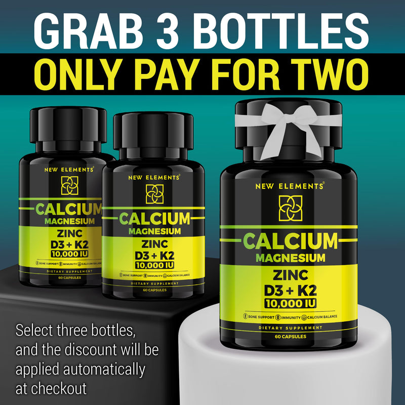 Calcium Supplements 1200mg for Women & Men with Vitamin D3 K2 + Magnesium Glycinate & Zinc | D3 10,000 IU | K2 200mcg | Magnesium 200mg | Zinc 20mg | Bone, Muscle & Immune Support - Vegan - Non-GMO