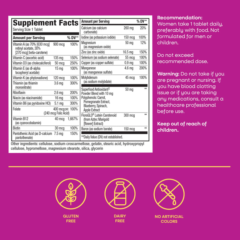 Nature's Way Alive! Women’s 50 Plus Complete Multivitamin Tablets, 130 ct | Daily Vitamin for Women 50 +, Supports Healthy Heart, Bones, and Brain Function*, with Superfood Antioxidants(1) 130 Count (Pack of 1)