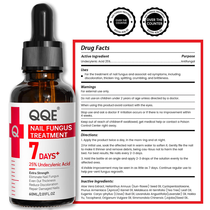 Nail Fungus Treatment Extra Strength - 25% Undecylenic Acid, Gentle Plant Formula for Fingernails, Treats Under & Around Nail, Treatment Discoloration, Repair Thick, Damaged Nails, 2.02Fl.oz 2.02 Fl Oz (Pack of 1)