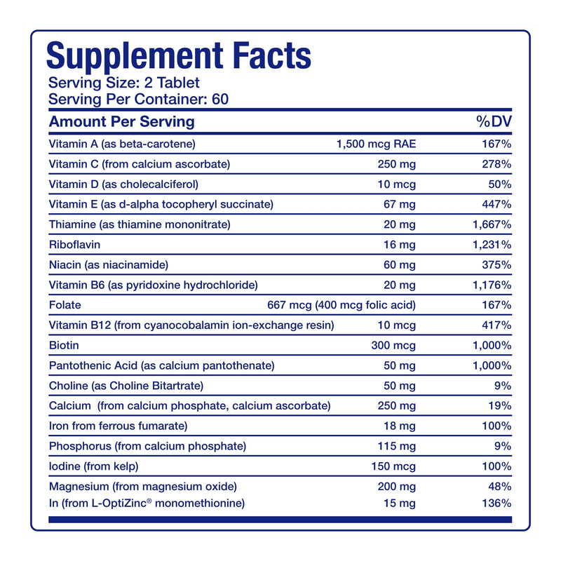 30-in-1 Adult Multivitamin with Iron - Antioxidant Rich Over 50 Multivitamin for Women and Men with Vitamins A C D E B Complex Zinc Magnesium Myo Inositol Citrus Bioflavonoids & More - 2 Month Supply