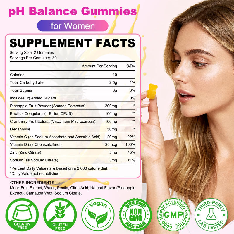 60 Count Feminine Balance Gummies for Women, Pineapple Flavor | PH Balance Gummies Support Women's Health, Vaginal Flora, Gut Health & Immune System, Vegan, Gelatin & Gluten-Free 60 Count (Pack of 1)