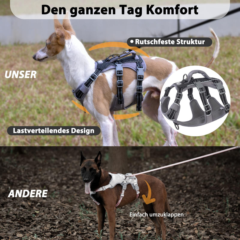 Huntboo Safety Harness Dog Escape Proof, Panic Harness for Dogs, Reflective Harness Dog with Handle, Adjustable Dog Harness for Small, Medium and Large Dogs (Black, M) Medium (1 Piece) Black - BeesActive Australia