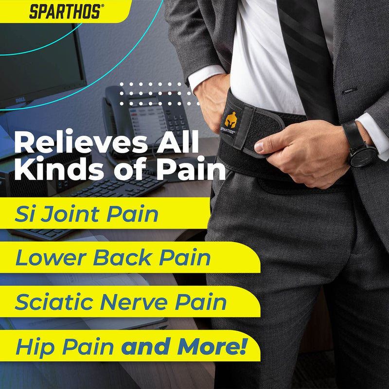 Sparthos Sacroiliac Si Hip Belt Relief from Si Joint, Sciatica, Pelvis, Lower Back Pain - Support Brace for Women and Men - for Sacral Nerve, Hip Loc Tilt Up Belts Braces (Black-REG) Black Regular (Pack of 1)