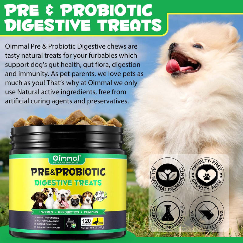 Probiotics for Dogs, Dog Probiotics for Dogs Digestive Enzymes, Gut Health, Itchy Skin, Allergies, Yeast Balance, Immune System and Overall Health Supports, 120 chews/300g