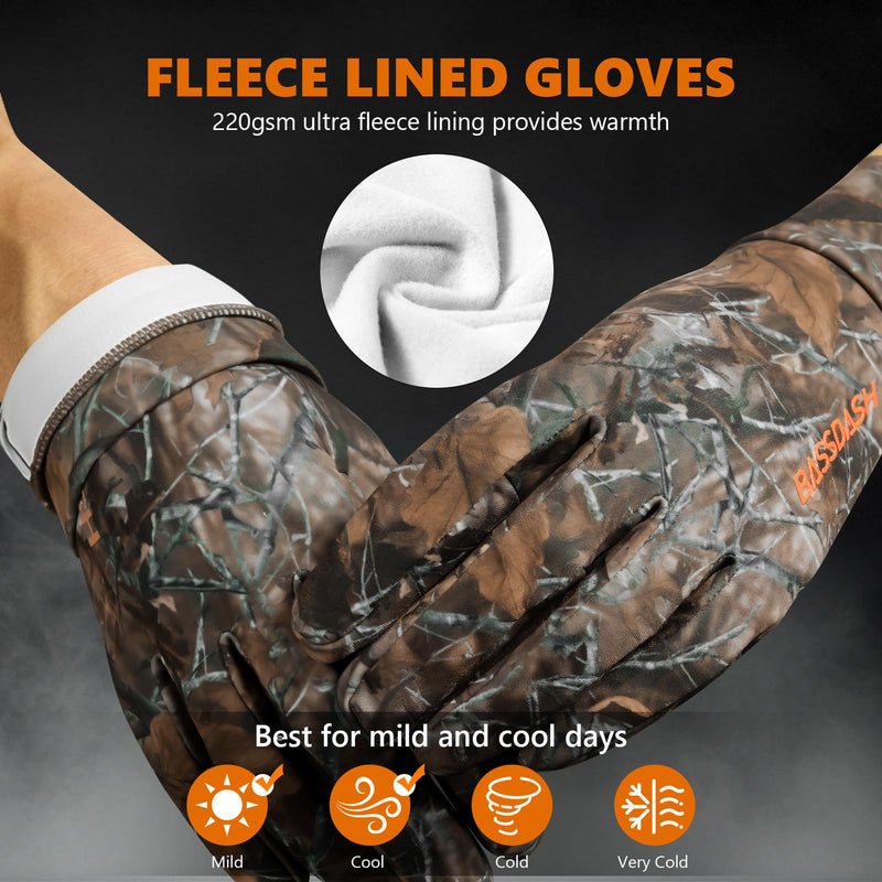 BASSDASH Unisex Fleece Liner Lightweight Camo Hunting Gloves Touchscreen Warm Gloves for Fishing Photography HG07 Autumn Forest Medium - BeesActive Australia