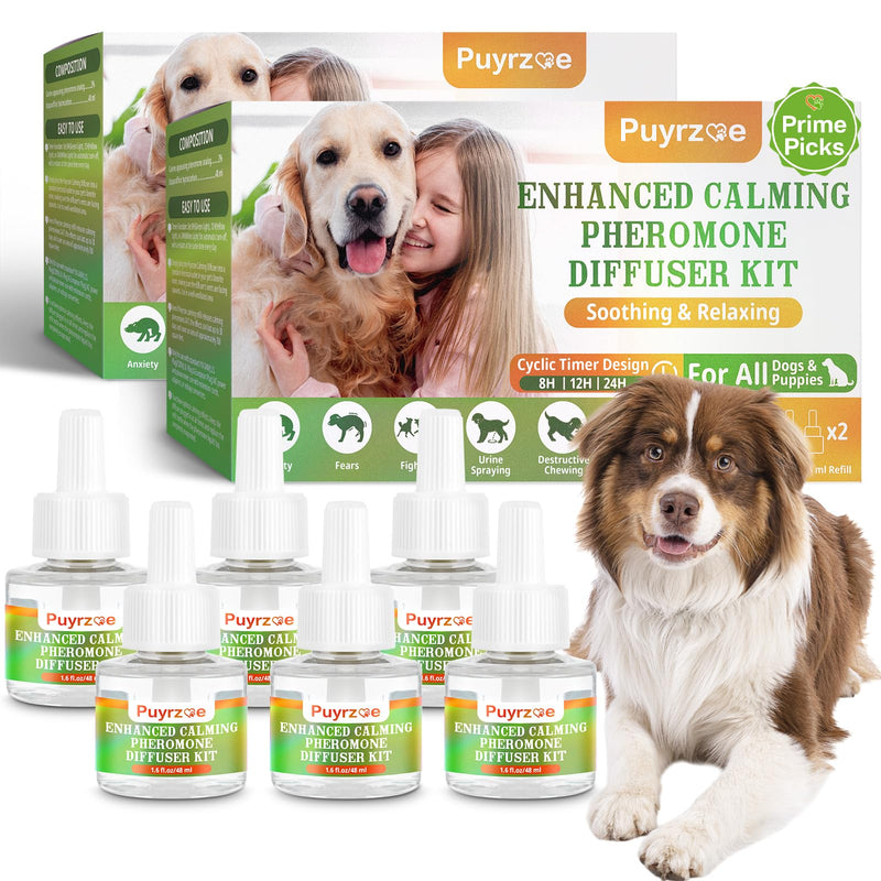 puyrzoe 6 Refills - Dog Calming Pheromones Refills with Three Timing Functions, 6-IN-1 Dog Calming Plug In Kit, 180-Day Dog Calming Diffuser Support Anxiety, Stress, and Relaxation for Dogs