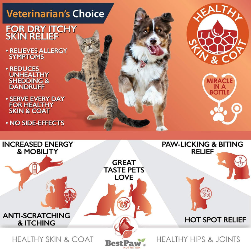 Pure Wild Alaskan Salmon Oil for Dogs & Cats Skin and Coat - Fish Oil Liquid with Pump - Supports Joint Function, Immune & Heart Health - Omega 3 Liquid Food Supplement - All Natural EPA + DHA - 16oz 16 Fl Oz - BeesActive Australia