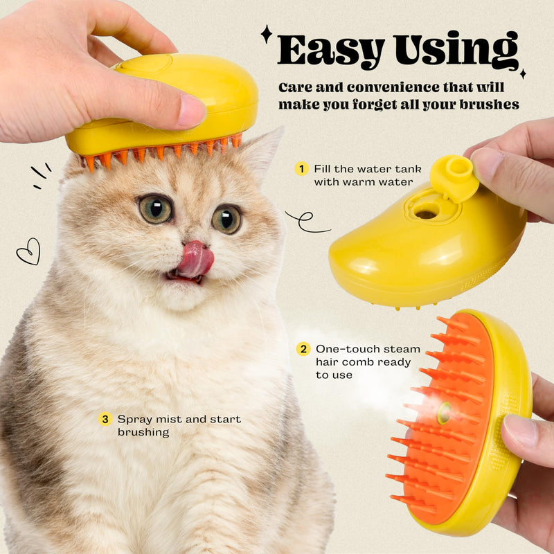 Steamy Cat Brush, 3in1 Multifunctional Cat Steam Brush - Rechargeable Self Cleaning Pet Steam Brush for Cat & Dog, Cat Steamy Brush for Removing Tangled & Loose Hair, Silicone Steamer Brush - Dog&Cats - BeesActive Australia