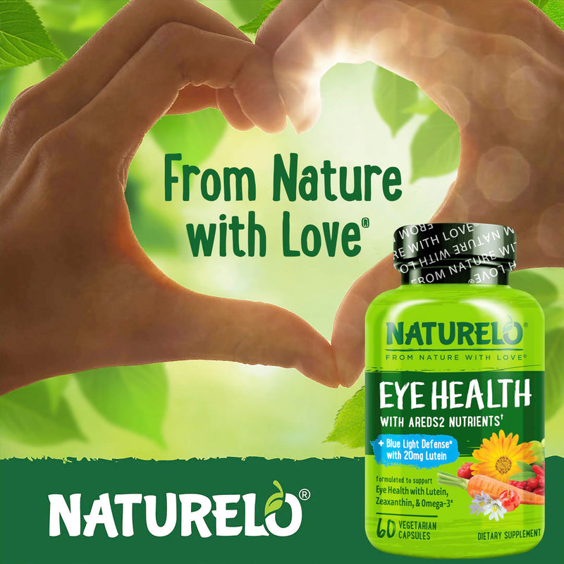 NATURELO Eye Vitamins, AREDS 2 Formula, 60 Vegan Capsules, 2 Pack | Nutrients with lutein, zeaxanthin, vitamin C, vitamin E, zinc, plus DHA, Supplement for Dry Eyes, Healthy Vision, Eye Support Unflavored 60 Count (Pack of 2)