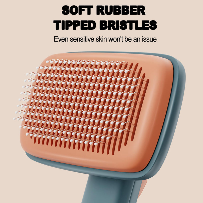 Dog Brush Cat Brush,Dog Brush for Shedding,Cat Brush With Release Button,Deshedding Dog Brush With Skin-friendly Soft Bristles 2 Level to Adjust for Long Short Haired Dogs Cats (Cyan) Cyan - BeesActive Australia