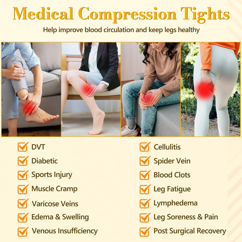Medical Graduated Compression Tights, 20-30 mmHg Support Pantyhose Medium Black