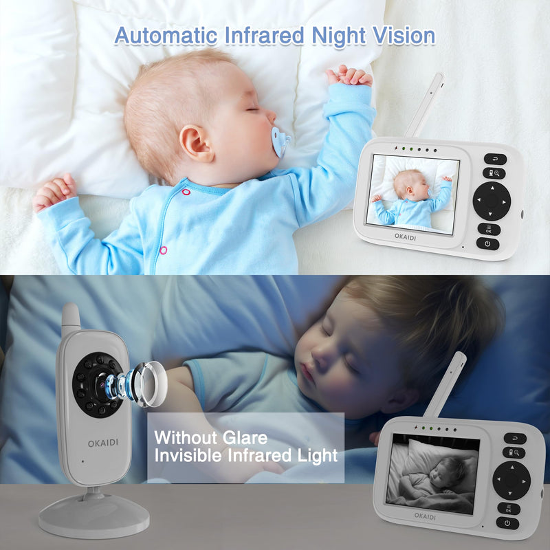 Video Baby Monitor, 3.2" Baby Monitor with Camera and Audio, 1000ft Transmission Range, Baby Monitor No WiFi, Infrared Night Vision, VOX Mode, Powerful Battery, Smart Alert - BeesActive Australia
