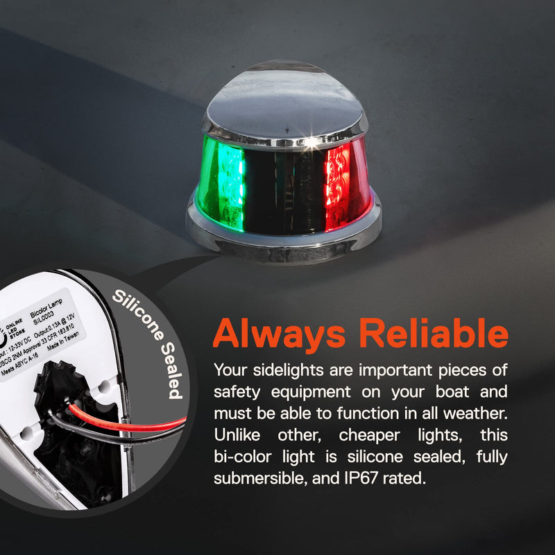 TRUE MODS Red Green LED Marine Navigation Bow Light [USCG ABYC A-16 2NM] [Waterproof] [Chrome & ABS] 2 Nautical Mile Visibility Bicolor Light for Pontoon Yacht Fishing Boat - BeesActive Australia