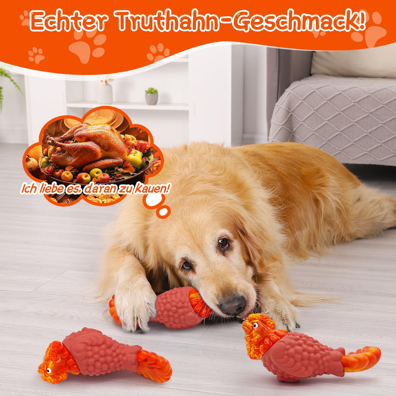 WinTour Tough Dog Toys for Aggressive Chewers, Durable and Indestructible Dog Toys to Keep Them Busy, Turkey Squeaky Chew Toys for Medium and Large Dogs, Orange - BeesActive Australia