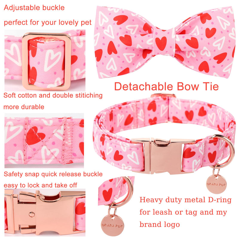 Valentine’s Day Dog Collar with Bow Tie, Red Heart Bowtie Collar with Metal Buckle, Valentine’s Day Gift Pet Collar for Puppy Girl Boy Dog or Cat, Wedding Dog Collar, XS, Neck 8-12in RedWhiteLove-C - BeesActive Australia