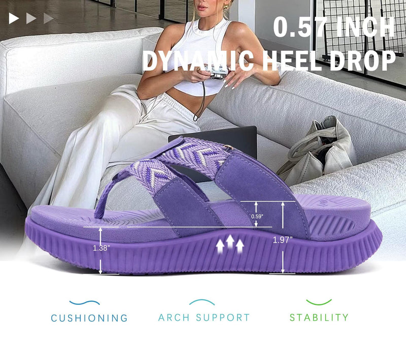 KuaiLu Flip Flops for Women Orthopedic Arch Support Summer Beach Vacation 10 Purple