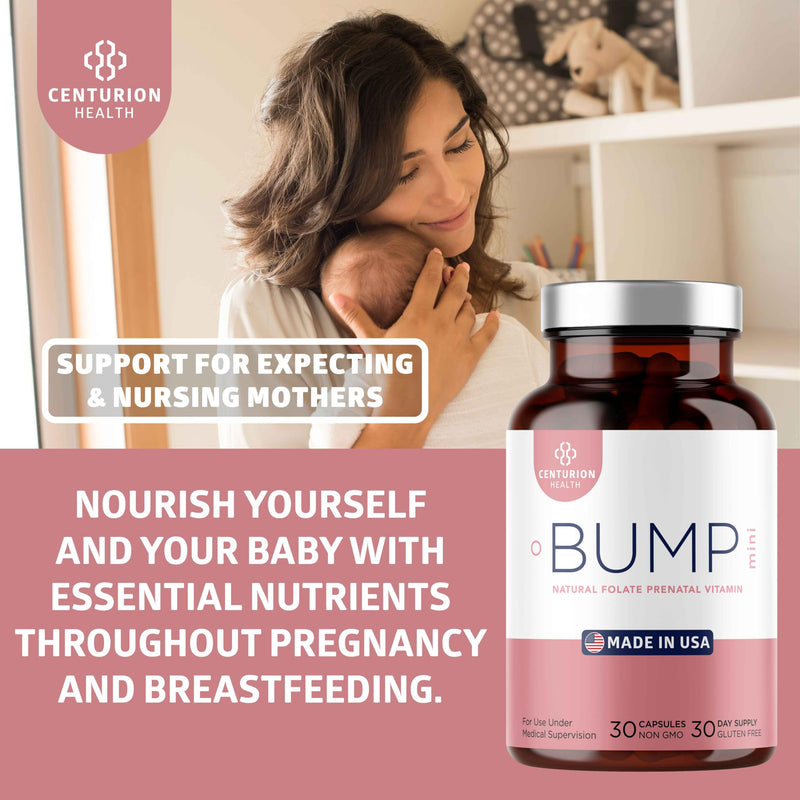 Centurion Health Bump Mini Complete Prenatal Vitamins for Women with Folate, Choline, Carbonyl Iron, Zinc, Vitamin D3 and Vitamin B12 for Fetal Development and Pregnancy Support, 30 Caps