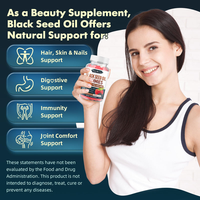 2 Pack Black Seed Oil Gummies, Cold Pressed Black Seed Oil Supplement | Antioxidant Support, Vegan, Non-GMO, Suagr-Free, Natural Raspberry Flavor, 120 Count 60 Count (Pack of 2)
