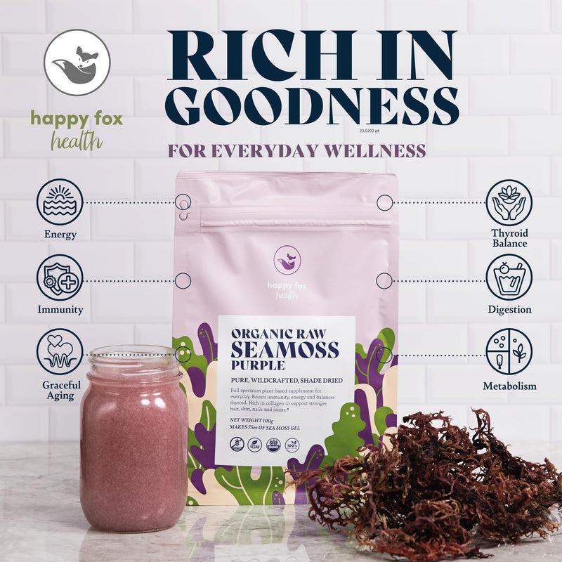 Organic Sea Moss Raw Purple - Makes 75oz of Seamoss Gel Rich in Phytonutrients & Minerals, Certified Non-GMO, Wildcrafted, Superfood - 3.5 oz Bag 3.5 Ounce (Pack of 1)