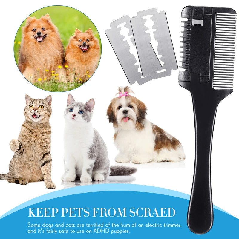 3 Pcs Pet Dog Cat Razor Comb with 50 Pcs Replacement Razors Hair Cutter Comb Cutting Scissors Hair Trimmer Comb Tool Grooming Dog Cat Double Sided Razor for Dog Cat Black