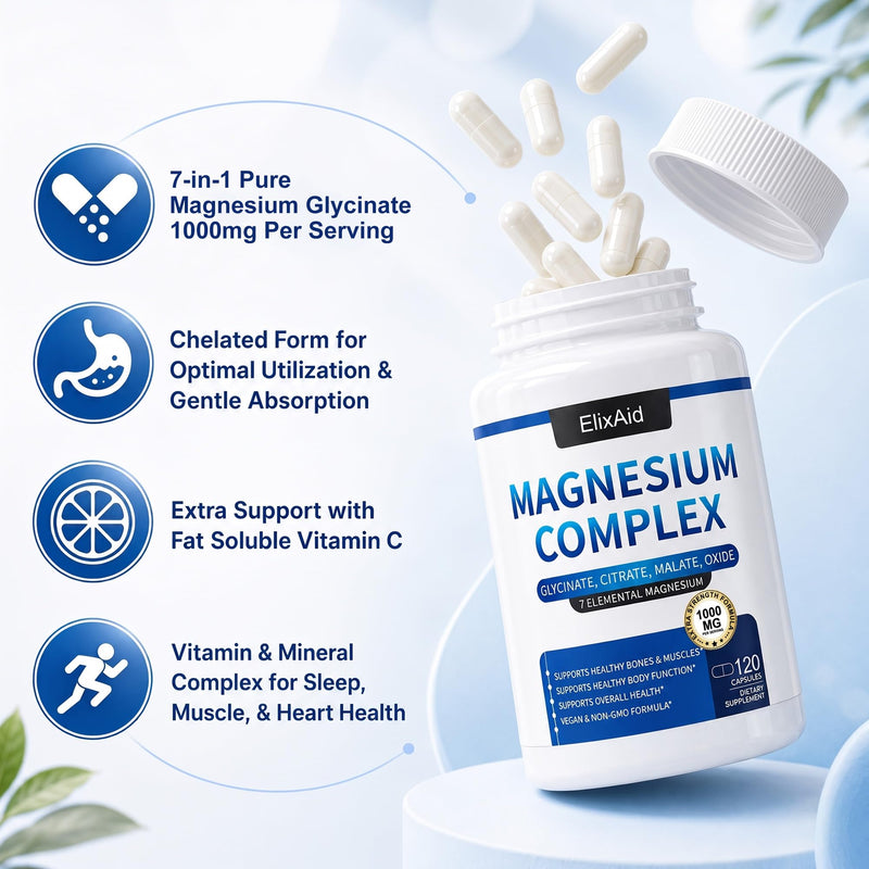 Magnesium Complex for Women & Men 1000mg - 7-in-1 Magnesium Supplement (Glycinate, Citrate & Malate) Capsules for Sleep Support, Stress Relief, Muscle Recovery - Vegan, 120 Count 2 Count (Pack of 60)