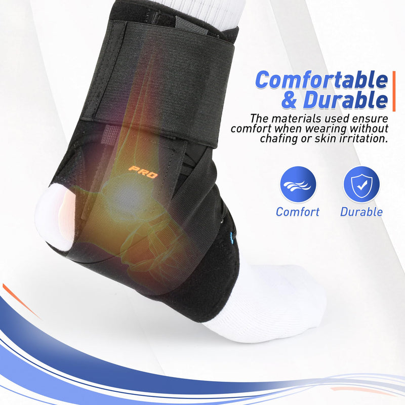 Quick Lace Up Ankle Brace for Women Men with 2 Removable Side Splints, Ankle Support Brace for Sprained Ankle, Achilles Tendonitis, Ankle Stabilizer for Basketball,Volleyball,Soccer,Tennis,M(12”-13”) Medium New Black - BeesActive Australia