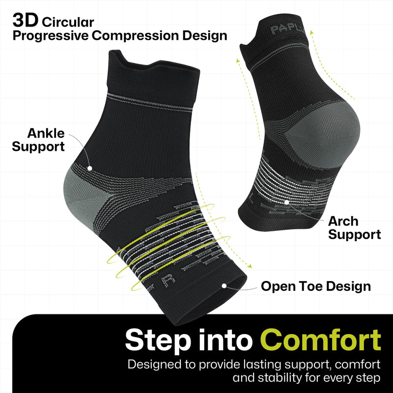 PAPLUS 3 Pairs Plantar Fasciitis Socks Women & Men - Ankle Compression Sleeve for Sprained Ankle, Heel Spur & Arch Support - Foot Brace for Achilles Tendonitis Relief, Arthritis Pain Black（3 pairs） Large - BeesActive Australia