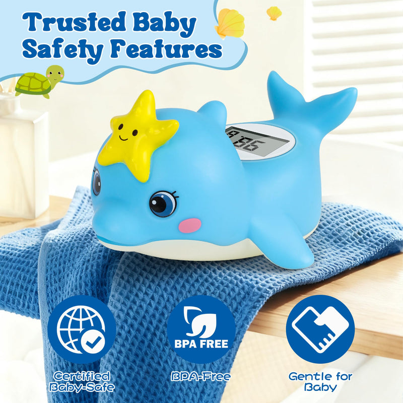 Baby Bath Thermometer, Dolphin Floating Bath Thermometer Baby for Newborns, Waterproof Bath Temperature Monitor with Hot & Cold Safety Alert, Water Temperature Monitor for Baby Lovely Whale - BeesActive Australia