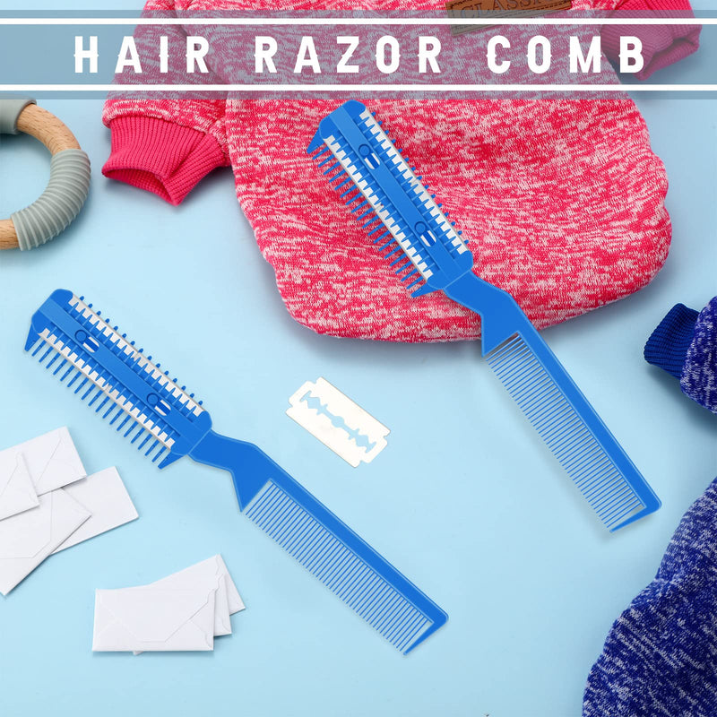 Yinkin 5 Pieces Razor Comb for Dogs Hair Grooming Trimmer Comb for Pet Razor Comb with 25 Extra Blades Manual Dog Hair Trimmer Comb Double Edge Razor for Dogs(Blue) Blue - BeesActive Australia