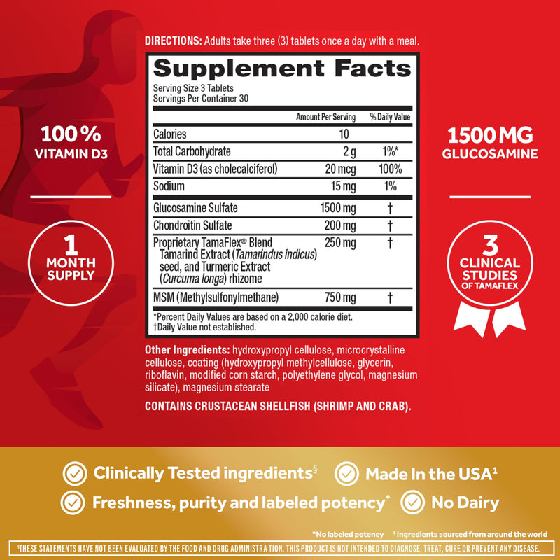 Move Free Advanced Pro Joint Support TamaFlex Glucosamine, Vitamin D3-90ct | 5-Day Joint Health Supplement tablets with Turmeric Curcumin & Tamarind, Bone Strength, Cartilage, Knee Range of Motion