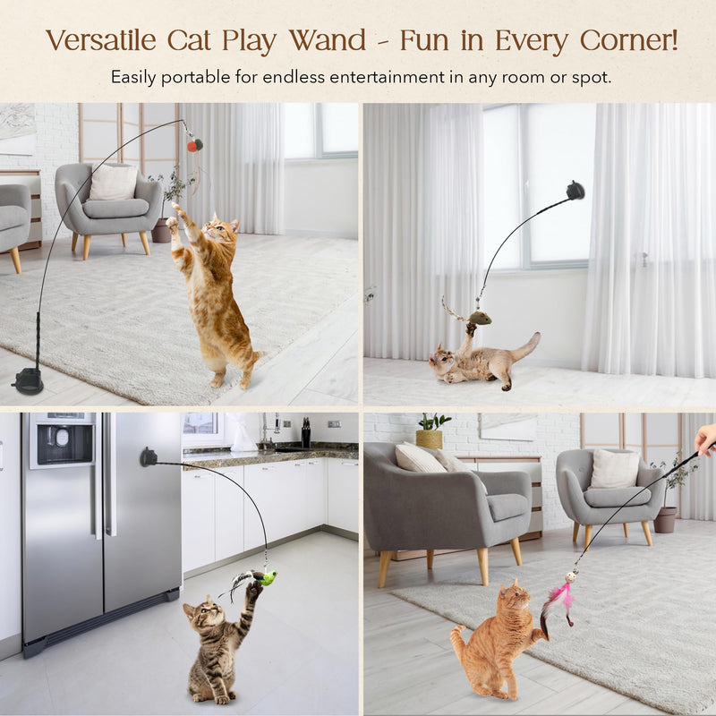 Interactive Suction Cup Cat Toy for Indoor Cat, Long Tail Feather Bird, Spring Wire Suctions to Ground, Hands Free Bird Simulation Cat Toy Wand Set that Sticks to Floor, Feathers & Bells LQZ Bird Set - BeesActive Australia