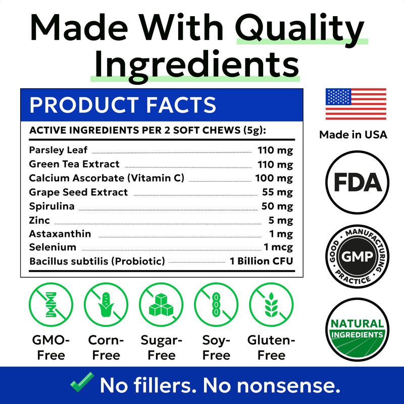 BARK&SPARK Dog Teeth Breath Freshener Chews, Dental Cleaning Treats for Bright Smile - Plaque, Tartar and Bad Breath Advanced Remover for Dogs, Pet Oral Care Bright Co Lab Pro Formula - 90 Servings 90 Dental Care Chews Breath Aid Probiotics