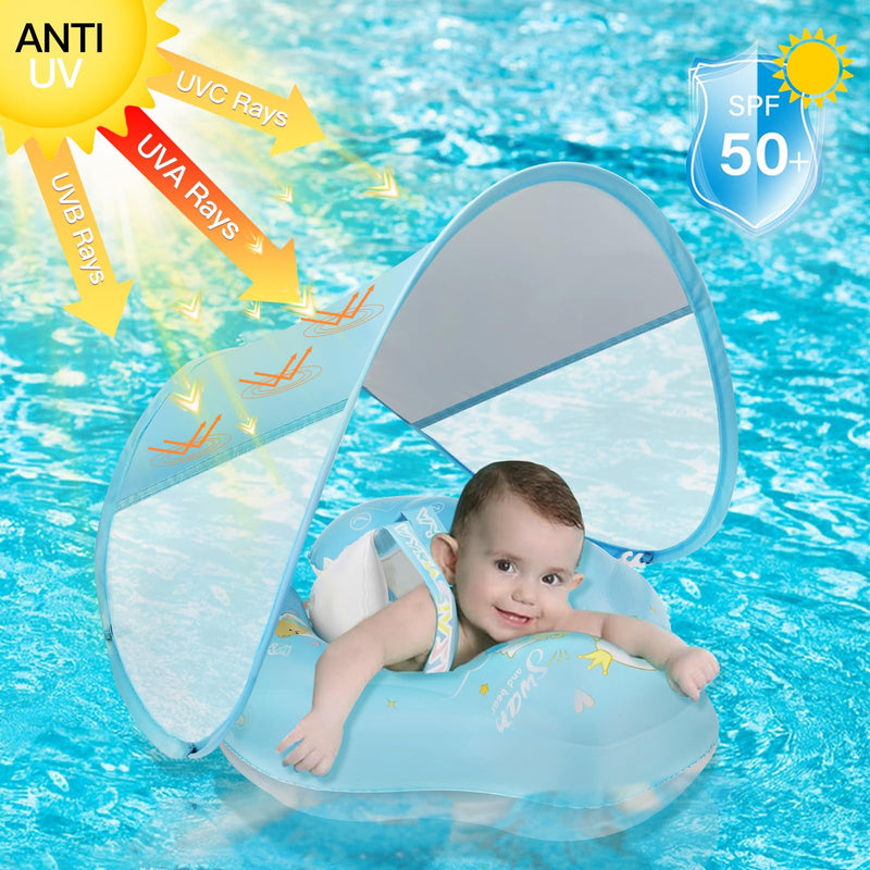 Loowarts Baby Pool Float with Canopy and Safety Seat,Infant Swim Float & Pool Float & Baby Water Float & Swimming Floats UPF50+ UV Protection for Kids from 3 to 36 Months.(S:3-12 Month/L:6-36 Month) Small (3-12 month)