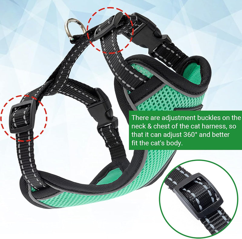 Cat Harness and Leash Set for Walking Escape Proof - Reflective Adjustable Cat Vest Harness for Small to Large Cat Puppy - Cute Mesh Breathable Soft Cat Full Body Harness M (neck:11"-14.3" chest:16"-20") Cyan - BeesActive Australia