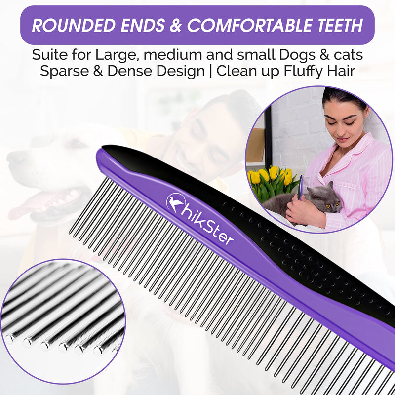 Dog Comb for Grooming Pet Comb with Stainless Steel Rounded Teeth Rubber Handle for Large Medium & Small Cat Comb Removes Knots & Tangled Hair - BeesActive Australia
