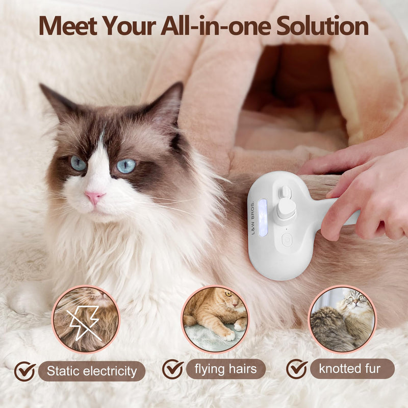 L&W BROS. Self-Cleaning Spray Cat Brush for Shedding, Removes Static Flying Hair, and Works Wonders for Both Long and Short-Haired Pets 2 In 1 Steam Brush for Cats And Dogs Grooming (White) White - BeesActive Australia