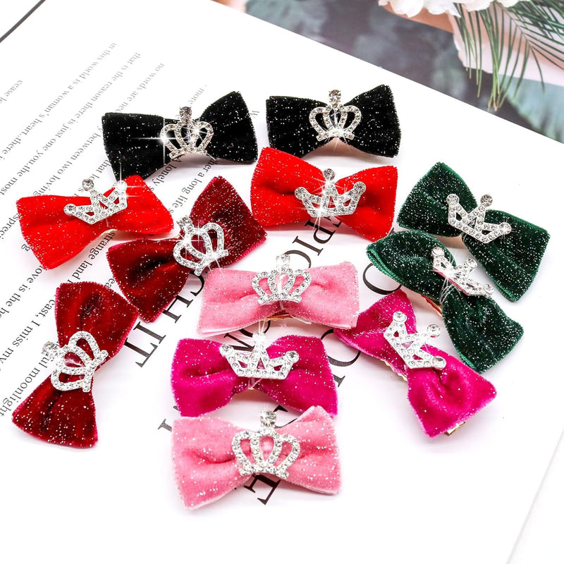 Dog Hair Crown Bows with Clips for Small Dogs, Bulk 20pcs Cute Handmade Pet Dog Bows Girl Clips, Puppy Yorkie Dog Hair Grooming Bowknot Alligator Clips for Doggies Hair Accessories - BeesActive Australia