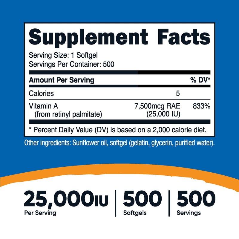 Nutricost Vitamin A 25000 IU, 500 Softgels, Non-GMO, Gluten Free - BeesActive Australia