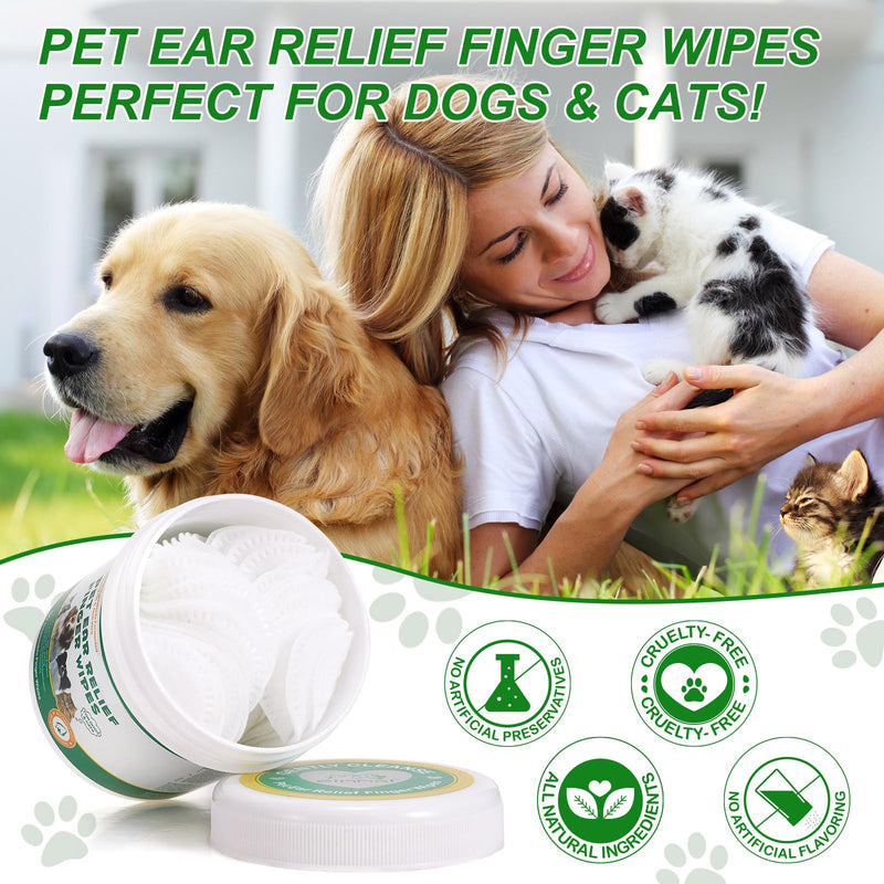TailaiMei Pet Ear Cleaner Wipes, Dog Ear Wipes Finger for Dogs & Cats, Help Stops Head Shaking, Itching & Waxy Ears, Sooth & Deodorize, Relieve Ear Itching, Pet Supplies, 100 Disposable Wipes