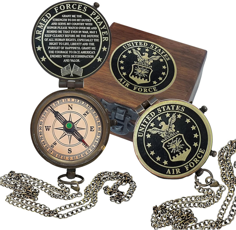 U.S. Air Force Compass with Leather Case - Military Appreciation Gift for Men and Women In Air Force Wood Box - BeesActive Australia