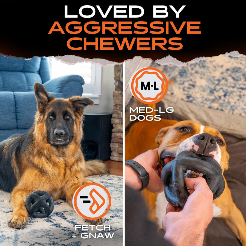 Monster K9 Indestructible Ring Ball - Lifetime Replacement - Medium & Large Breeds - Ultra Durable Dog Toy for Aggressive Chewers - Chew, Tug, & Fetch - 5.5" Black - Most Durable - BeesActive Australia