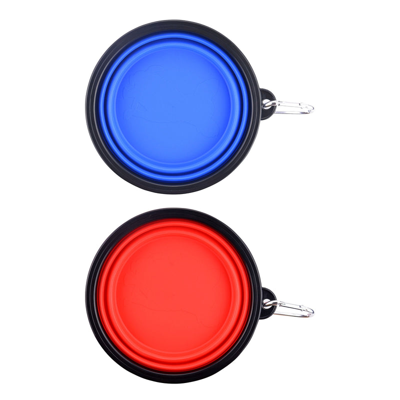 Large Collapsible Dog Bowls, 34oz Travel Water Food Bowls Portable Foldable Collapse Dishes with Carabiner Clip, 2 Pack (Blue + Red) Large,34oz 34oz-Blue&Red - BeesActive Australia