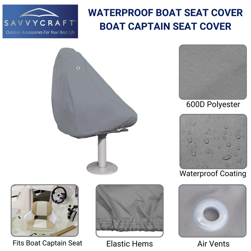 Savvycraft Waterproof Boat Captain Seat Chair Cover, Marine-Grade Heavy-Duty Polyester, 24" D x 22" W x 25" H Gray All-Weather, UV Resistant, Durable Boat Chair Protector S3: Captain seat, 24"D x 22"W x 25"H - BeesActive Australia