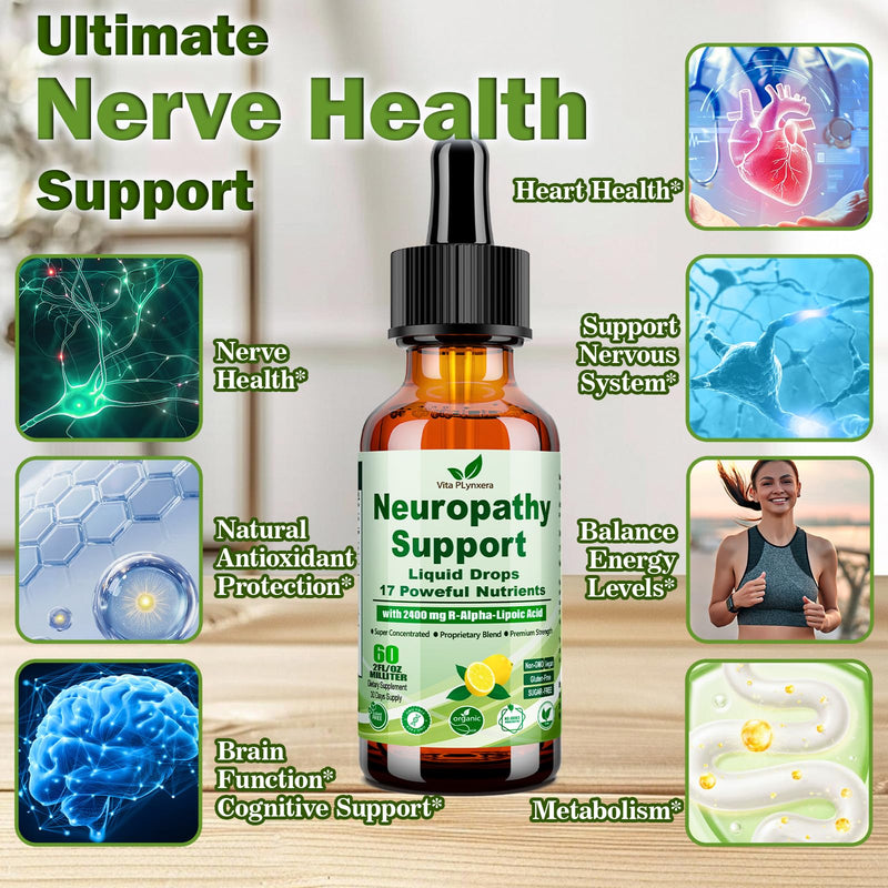 Vita PLynxera Neuropathy Supplements Liquid Drops, Advance 17-in-1 Stabilized R-Alpha Lipoic Acid (R-ALA) w. Acetyl L-Carnitine Vitamin B-Complex Magnesium, High Potency R-Lipoic Acid for Nerve
