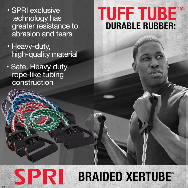 SPRI Braided Xertube Resistance Bands – Premium Exercise Band for Men & Women – Workout Equipment for Home Gym Fitness Training – Comfort Grip for Strength, Weights, and Resistance MEDIUM